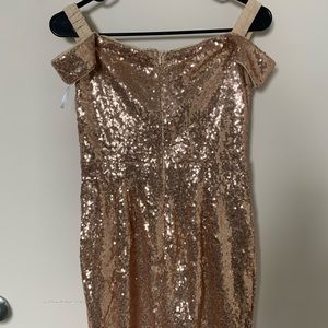 Gold sequin off the shoulder dress